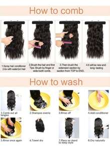 Invisible Wire Hair Extensions Wavy Curly Hair Extensions Chestnut Brown with Blonde Highlights Synthetic Fiber Double Weft Soft Hairpieces For Women - Piano Color - View 10