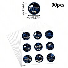 90PCS Graduation Stickers Class Of 2024, Congratulations Graduates, Circle Graduation Gift Tags Stickers, 2024 Graduation Labels - Blue - View 2