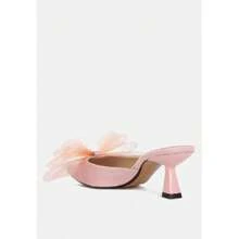 Asma Organza Bow Embellished Satin Mules