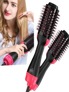 Cepillo secador de pelo, cepillo de aire caliente, voluminizador de cabello para secar, alisar y rizar, 3 en 1 - Rosa con Negro - Ver 3