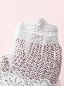 3 双女童蕾丝网眼透气荷叶边袜子适合日常穿着或派对,春夏季 - 白色 - 查看 5