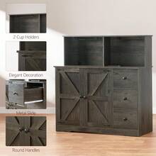 Buffet Cabinet With Power Outlets And Glass Holder, Farmhouse Sideboard Buffet Cabinet With Drawers And Doors, Bar Cabinet, Kitchen Buffet Cabinet,Solid Wood Frame - Màu xám đen - Xem 8