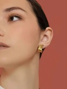 Minimalist Cuff Hoop Earrings - Yellow Gold - View 11