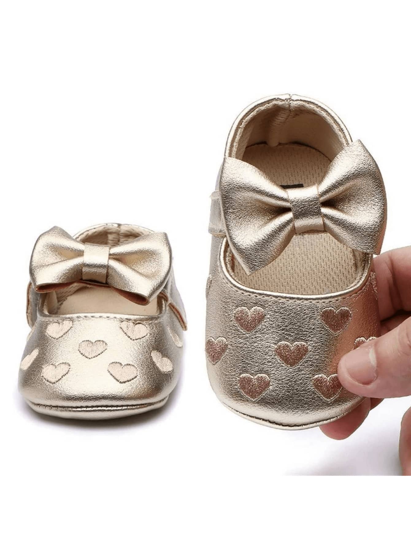 Golden Infant Shoes Embroidered Heart Infant Girl Shoes Soft Sole Toddler First Walkers Spring