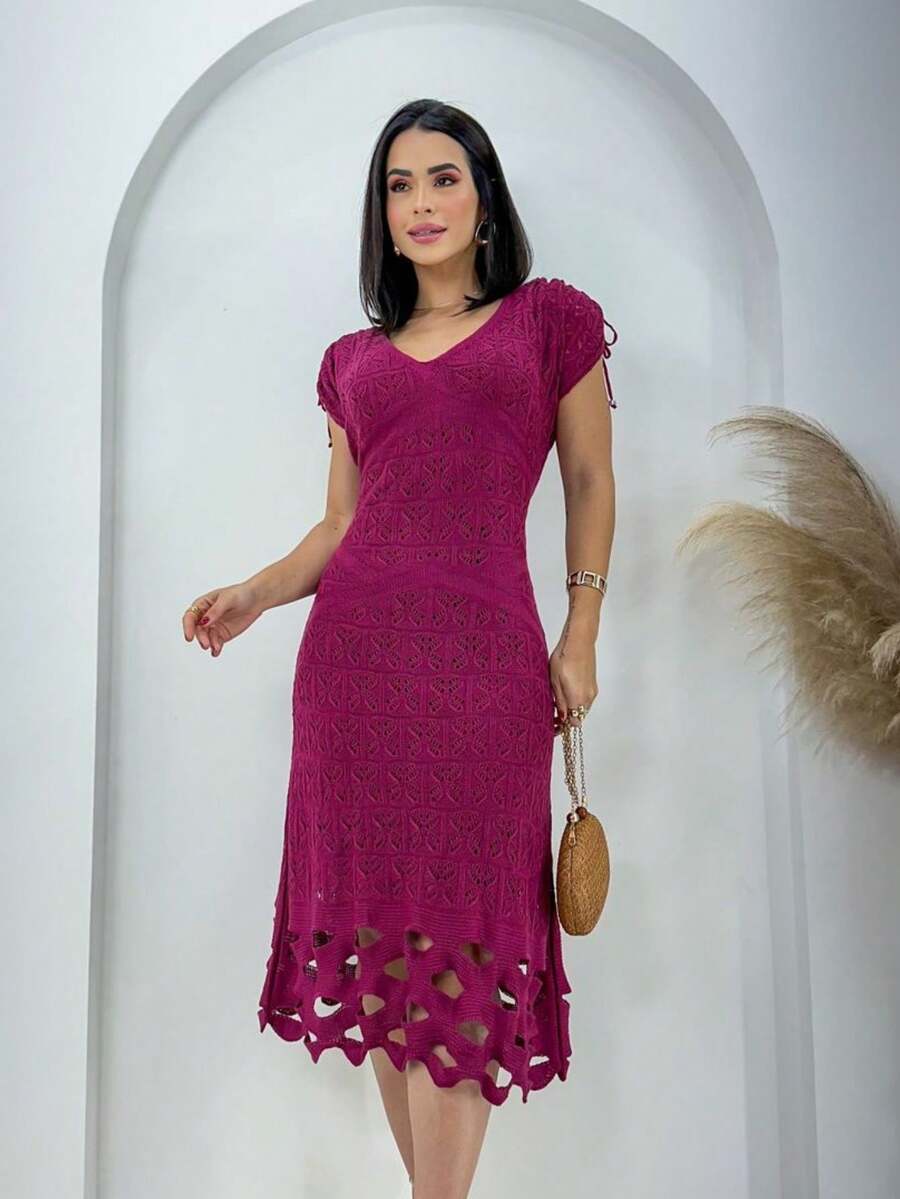 Women Sweater Dresses - Màu Hoa hồng đỏ - Xem 1