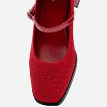 MOUSSE FIT Ankle Strap Square Toe Chunky Heeled Pumps Mary Jane Women Shoes ,Casual Fashion High Heel Shoes,Suitable For Spring And Summer,Black Heels,Burgundy Heels - 酒紅色 - 查看 4