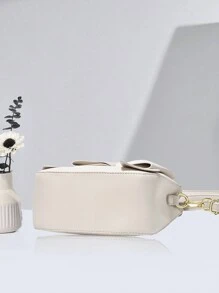 PLANEE 纯色女士手提包，优雅蝴蝶结装饰，经典单肩包，适合学生、教师、白领、女士办公室及工作场合斜挎，可调节肩带 - 非常优雅，女士蝴蝶结钱包，女士优雅包包，情人节礼物，最佳母亲节礼物，教师节礼物 - 白色 - 查看 7