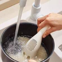 1pc Portable Picnic Cleaning Strainer Spoon Multifunctional Rice Washing Strainer Kitchen Utensil, Convenient And Safe For Grain Drainage And Cleaning - Beige - View 2