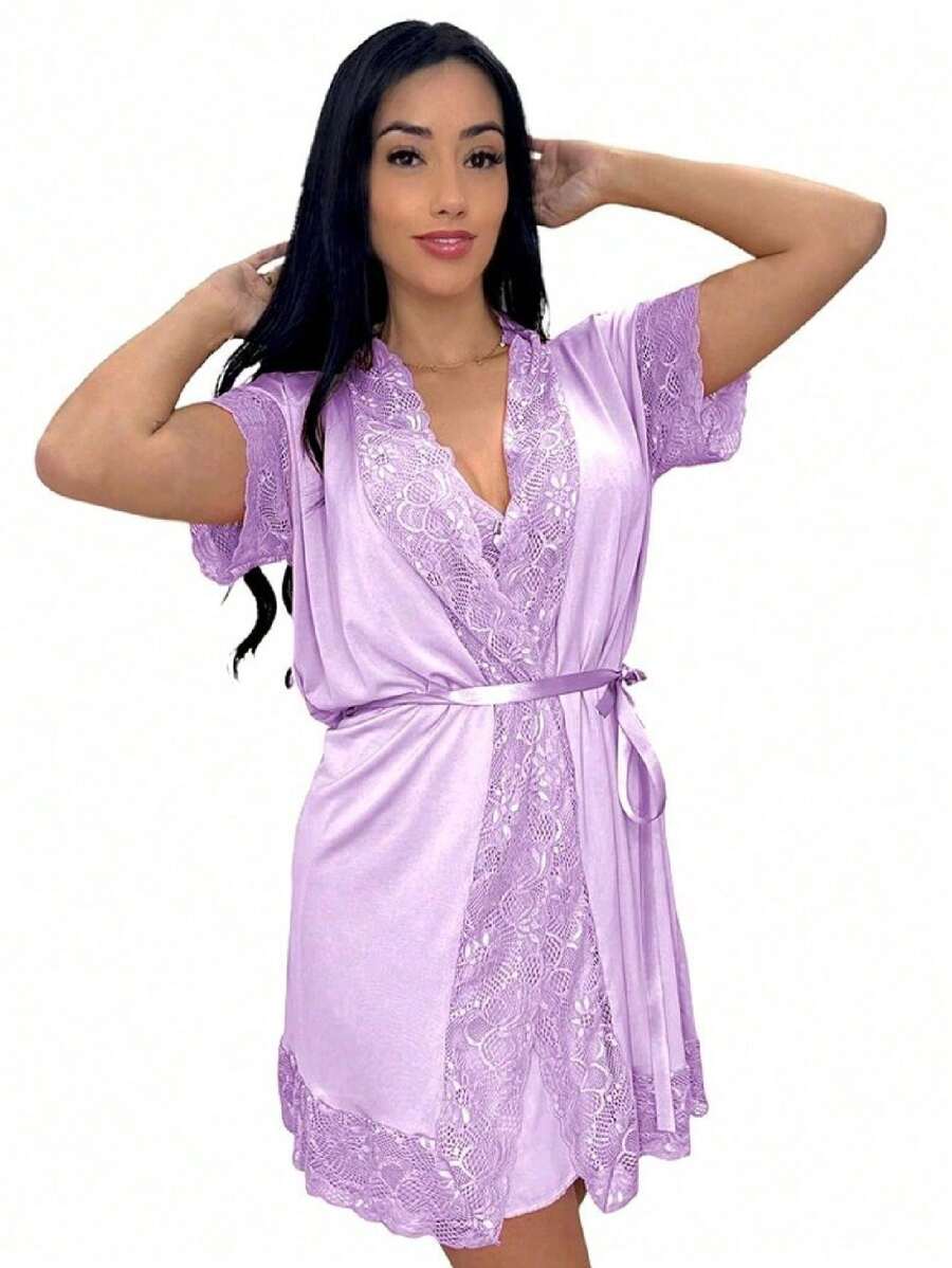 Plus Size Robes & Robe Sets - 中紫紅色 - 查看 1