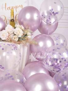 32pcs AULE Party Balloon 30-Pack - Metallic Light Purple Balloon And Gold Confetti Balloon With 2 Ribbons - 12 Inch Balloon Decoration Kit