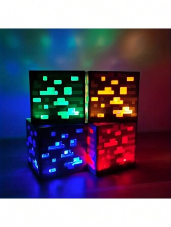 1pc Bedroom Gaming Block Light, LED Stackable Cartoon Light, LED Night Light, Decorative Ambient Light, Sleep Companion Night Light, Rechargeable Luminous Night Light, Creative Mining Lamp Pendant, Stylish New Creative Light, Ideal For Decoration, Home Theater, Room Decor, Perfect Gift
