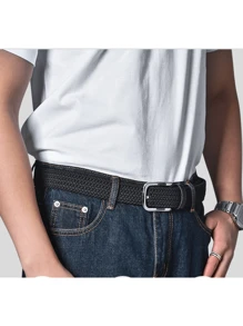 Men's Belt Elastic Braided Fabric Leather Tips - màu đen - Xem 6