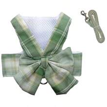 Pet Cute Bowknot Collar Dress With Harness, Leash, Cat Clothes, Dog Vest