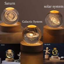 1pc Creative 3D Laser Engraving Crystal Ball With Wooden Warm Light Base, Galaxy Sky Night Light Table Decoration, USB Powered, Perfect For Friends, Graduation, And Team Building Memorabilia (Sphere Diameter 6cm + Base Diameter 5cm)