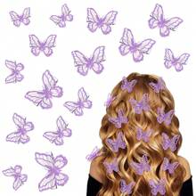 18 Pieces Butterfly Hair Clips, Lace Bows, Embroidered Hair Clips & Accessories For Music Festival Cosplay Ladies Teens, 2 Sizes (Pink) Halloween,Pink Accessories