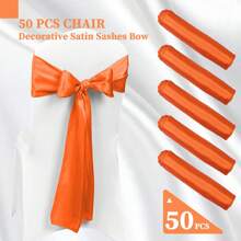 50 PCS Satin Chair Sash Chair Decorative Bow Designed Chair Cover Chair Sashes For Thanksgiving Wedding Christmas Banquet Party Home Kitchen Decoration ( 7 X 108 Inch) Outdoor Party Wedding Outdoor Activities Banquet - 橘色 - 查看 3