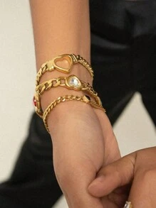 1入簡約防水14K鍍金不銹鋼蛇骨頸鍊，中空心臟設計手鍊，母親節禮物，適用於女性派對珠寶首飾，適合日常佩戴 - 金色 - 查看 5