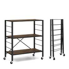 3-Tier Foldable Shelving Unit With Detachable Wheels And Adjustable Shelves-Black - Black - View 4