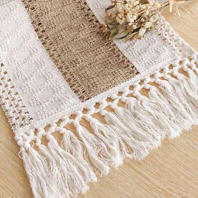 Cirelle Khăn trải bàn Boho Khăn trải bàn Macrame dùng trang trí nhà Khăn trải bàn Macrame màu kem và nâu có tua rua dùng trang trí phòng ăn Boho, tiệc cô dâu theo phong cách Rustic, nhà ấm cúng, quà tặng Ngày của Mẹ, Rama Comfort Home, đồ dùng khách sạn cao cấp, quà tặng cao cấp, sử dụng cho trà chiều, ăn uống gia đình, trang trí đám cưới