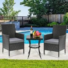 3Tlg, Rattan Garden Furniture Set, Poly Rattan Lounge Set, Balcony Lounge Set, Garden Lounge Set, Poly Rattan Garden Furniture Set, Balcony Furniture Seating Group With Pillow And Glass Table, For Garden, Terrace - Black - View 1