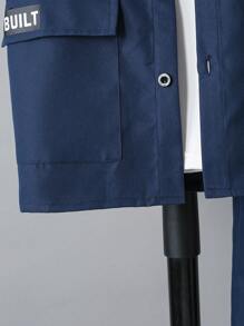 Conjunto de camisa de manga corta con bolsillo y pantalones de trabajo impresos con letras para niño preadolescente, primavera / verano - Azul Marino - Ver 4