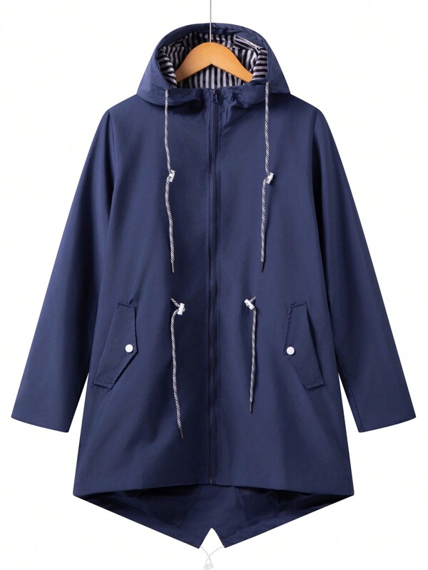 YOMEGO Fashion Hooded  Resistance Zip-Up Jacket With Drawstrings For Women And Girls In Spring,Summer, Autumn For Outdoor Travel, Camping, Party, Engagement, Mid-Length Style Coat, Super Light Weight Coat