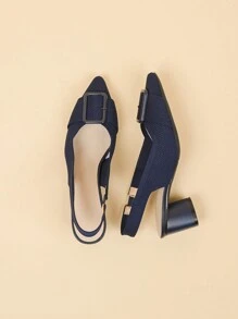 Women High-Heeled Sandals With Buckle, Pointed Toe, Low Vamp, Solid Color, Thick Heel, Casual Large Size, Breathable Fabric, High-Heeled Shoes