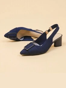 Women High-Heeled Sandals With Buckle, Pointed Toe, Low Vamp, Solid Color, Thick Heel, Casual Large Size, Breathable Fabric, High-Heeled Shoes