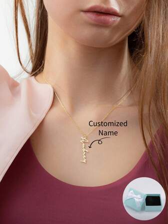 Customized Personalized Vertical English Name Necklace, Mother's Day, Valentine's Day, Birthday, Anniversary, Graduation, Christmas, High-End Gift For Friends, Classmates And Family Stylish,Fall Fashion,Contracted,Simple,Casual,Old Money Custom,Personalized,Unique Ideal Gifts For Her Girlfriend,Mom,Family,Friends,Daughter For Anniversaries,For Valentine's Day,For Mother's Day,For Birthdays,For Graduation,For Daily Wear,For Weddings,For Prom,New Year Glamour