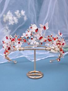 1pc Bridal Rhinestone & Zinc Alloy Handmade Butterfly Crown For Wedding, Party, Dancing, Decoration With Beads & Flowers