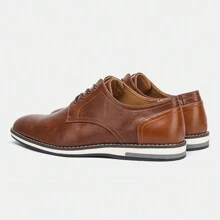 Men's Business Casual Shoes, Color Block Design, Vintage Derby Shoes, KD4163, White Stitching
