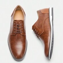 Men's Business Casual Shoes, Color Block Design, Vintage Derby Shoes, KD4163, White Stitching