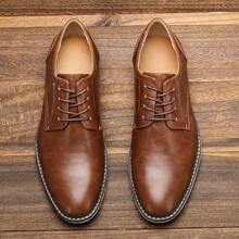 Men's Business Casual Shoes, Color Block Design, Vintage Derby Shoes, KD4163, White Stitching