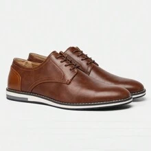 Men's Business Casual Shoes, Color Block Design, Vintage Derby Shoes, KD4163, White Stitching