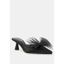 Asma Organza Bow Embellished Satin Mules