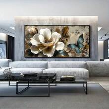 1入/set牆藝裝飾品，白色植物和花卉帆布印花，現代花卉印花，白色花卉牆壁藝術海報，客廳和廚房的理想禮物，無框架 - 彩色 - 查看 30