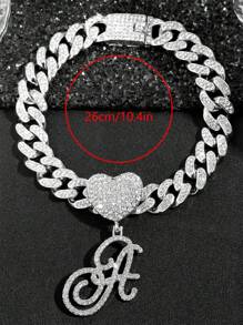 13 毫米银色链式脚链，女式草书吊坠，迈阿密链式脚链，女式嘻哈冰雪字母链式脚链详细图片按字母顺序排列在末尾 - 銀色 - 查看 10