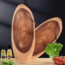 1pc, Round Cutting Board, Wooden Chopping Board, Exquisite Non-Splicing Acacia Wood Cheese Board, Reversible Round Charcuterie Board, Dessert Plate, Steak Tray, Kitchen Accessories - Brown - View 9