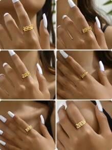 1 Pc Fashion Style Women Stainless Steel Year Of Birth Open Ring Suitable For Parties And Gifts - Yellow Gold - View 12