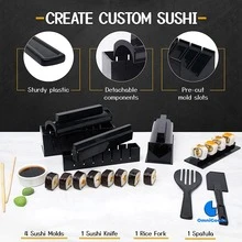 Kit de Herramientas para Hacer Sushi en Casa, Fácil de Usar, Moldeador de Sushi DIY con Varias Formas, Incluye Moldes de Corazón, Redondo, Cuadrado y Triángulo, Material Plástico Resistente, Accesorios de Corte y Servicio, Perfecto para Amantes del Sushi y Principiantes, Ideal para Crear Sushi de Restaurante Japonés en el Hogar, Apto para Lavavajillas, Color Negro - Sushi Maker Set Completo para Sorprender a Invitados con Creaciones Únicas y Deliciosas, Incluye Manual de Instrucciones Detallado. - Negro - Ver 9