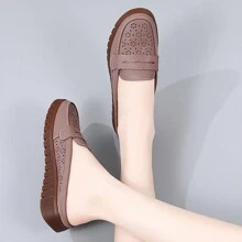 Women Hollow Out Design Mules, Casual Slip-On Flat Shoes Comfortable And Breathable Women Shoes - Brown - View 3