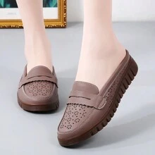 Women Hollow Out Design Mules, Casual Slip-On Flat Shoes Comfortable And Breathable Women Shoes - Brown - View 7