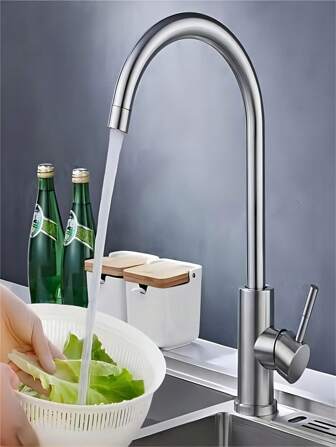 1pc Stainless Steel Kitchen Faucet, Hot And Cold Mixer Tap For Sink, Thickened Material With Exquisite Workmanship, Splash-Proof Tap For Home Use