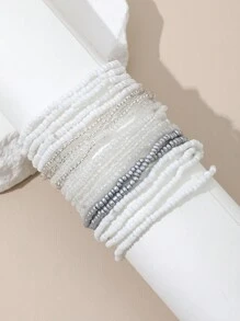 Conjunto de 20 pulseiras bege com contas em várias cores (devido ao lote, alguns produtos tingidos podem ter ligeiras variações de cor) - Multicolorido - Visão 2