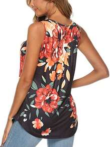 Womens Summer Tank Tops Basic Sleeveless Scoop Neck Loose Fit Floral Printed Boho T Shirts Flowy Casual Cami Pleated Tunic Tee Blouse - Black - View 5