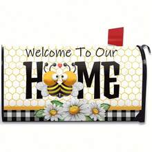 1pc Bee Shaped Mailbox Cover For Spring, Garden & Outdoor Decor With Daisies And Buffalo Check Design, Ideal For Postal Mailboxes In Summer - Multicolor - View 4