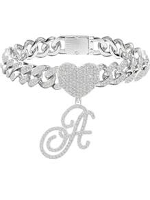 13 毫米银色链式脚链，女式草书吊坠，迈阿密链式脚链，女式嘻哈冰雪字母链式脚链详细图片按字母顺序排列在末尾 - 銀色 - 查看 9