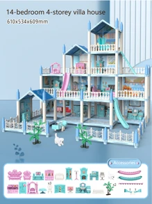 Children's Princess Castle Toy House, Building Blocks Doll Villa Set (Doll Style/Clothes Random), Multi-Layer Multi-Room Rich Furniture Accessories, DIY Model Construction, Collect Villa Model - Multicolor - View 4