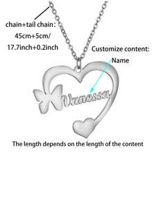 Customized Personalized Heart & Butterfly Shape Pendant Necklace With English Name, Ideal Gift For Mother's Day, Valentine's Day, Birthday, Anniversary, Friends, Classmates, Graduation, Christmas, Home & High-End Presents