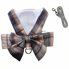 Pet Cute Bowknot Collar Dress With Harness, Leash, Cat Clothes, Dog Vest